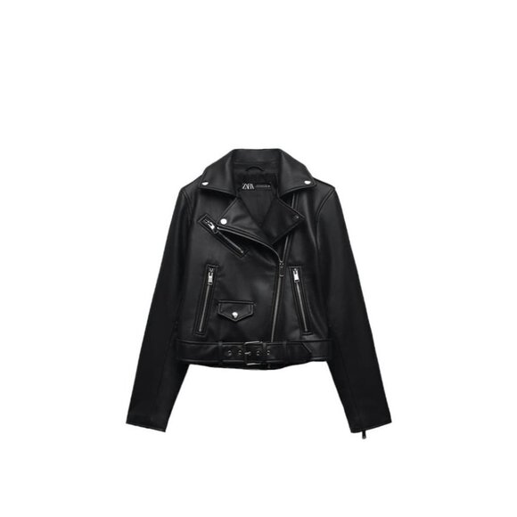 ZARA  FEW ITEMS LEFT FAUX LEATHER BIKER JACKET BLACK SIZE S | 3046/060 - Picture 1 of 5